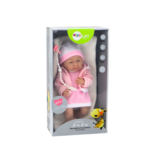 Levensechte babypop - roze jurk - beweegbare ledematen - incl speen en quilt