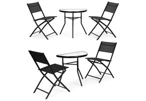 Tuinset - zwart metaal - gehard glas - opvouwbare stoelen