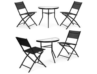 Tuinset - zwart metaal - gehard glas - opvouwbare stoelen
