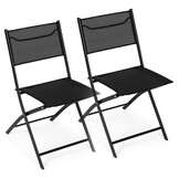 Tuinset - zwart metaal - gehard glas - opvouwbare stoelen