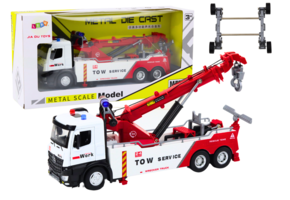 Vrachtwagen speelgoed - wit-rood - 31 x 12,5 x 9,5 cm - licht en geluid