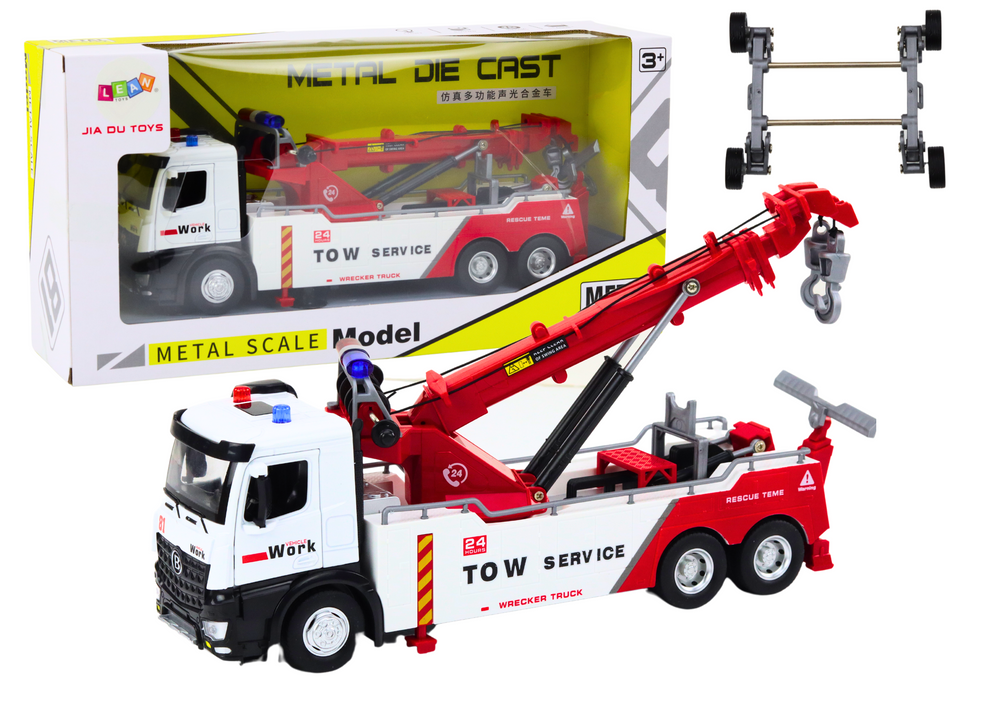 Vrachtwagen speelgoed - wit-rood - 31 x 12,5 x 9,5 cm - licht en geluid