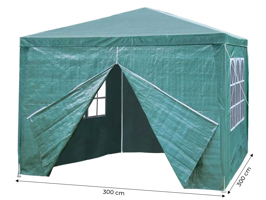 Partytent 3x3 - groen - metalen structuur - afneembare zijpanelen