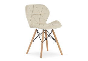 Velvet eetkamerstoel - 3 stuks - beige - beukenhouten poten