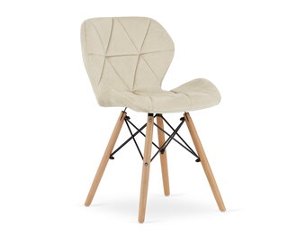 Velvet eetkamerstoel - 3 stuks - beige - beukenhouten poten