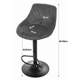 Barkruk verstelbaar - 2 stuks - marineblauw fluweel - 85-105 cm hoogte