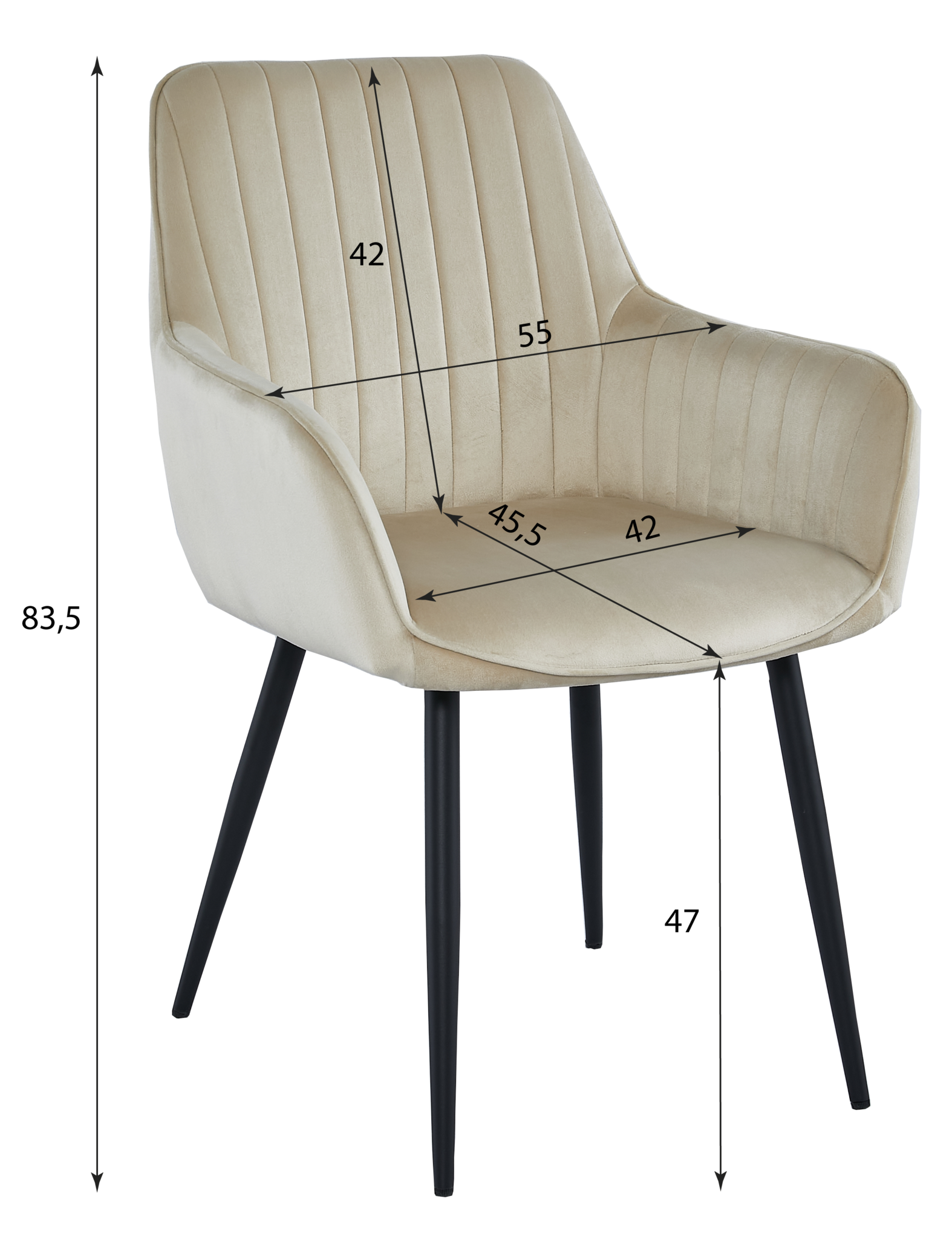 Velvet eetkamerstoel - 2 stuks - beige - metalen poten