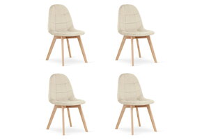 Beige eetkamerstoelen - 4 stuks - fluweel - beukenhouten poten