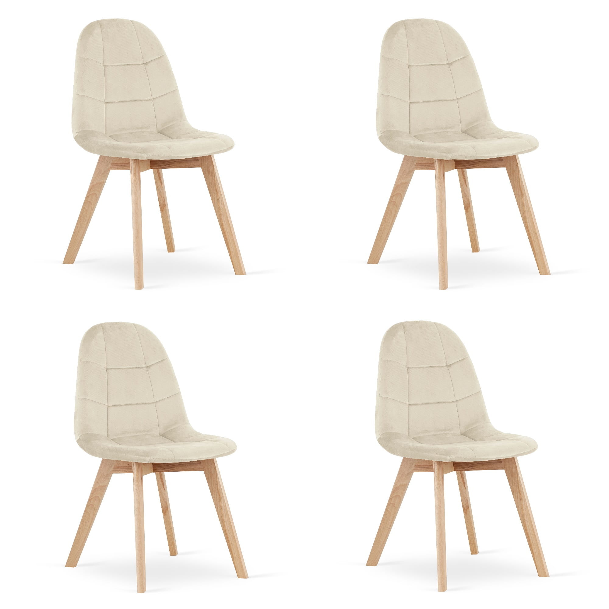 Beige eetkamerstoelen - 4 stuks - fluweel - beukenhouten poten
