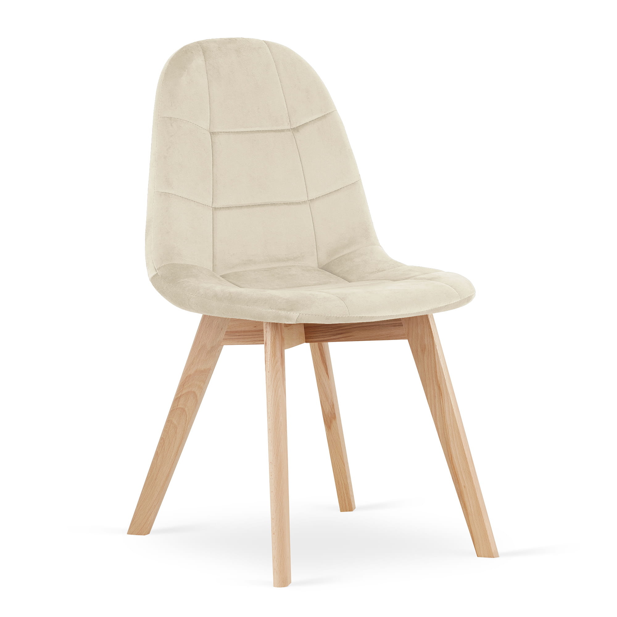 Beige eetkamerstoelen - 4 stuks - fluweel - beukenhouten poten
