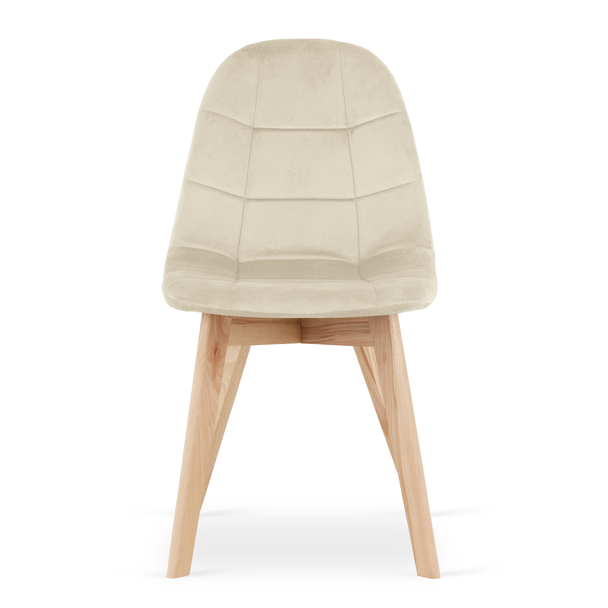 Beige eetkamerstoelen - 4 stuks - fluweel - beukenhouten poten