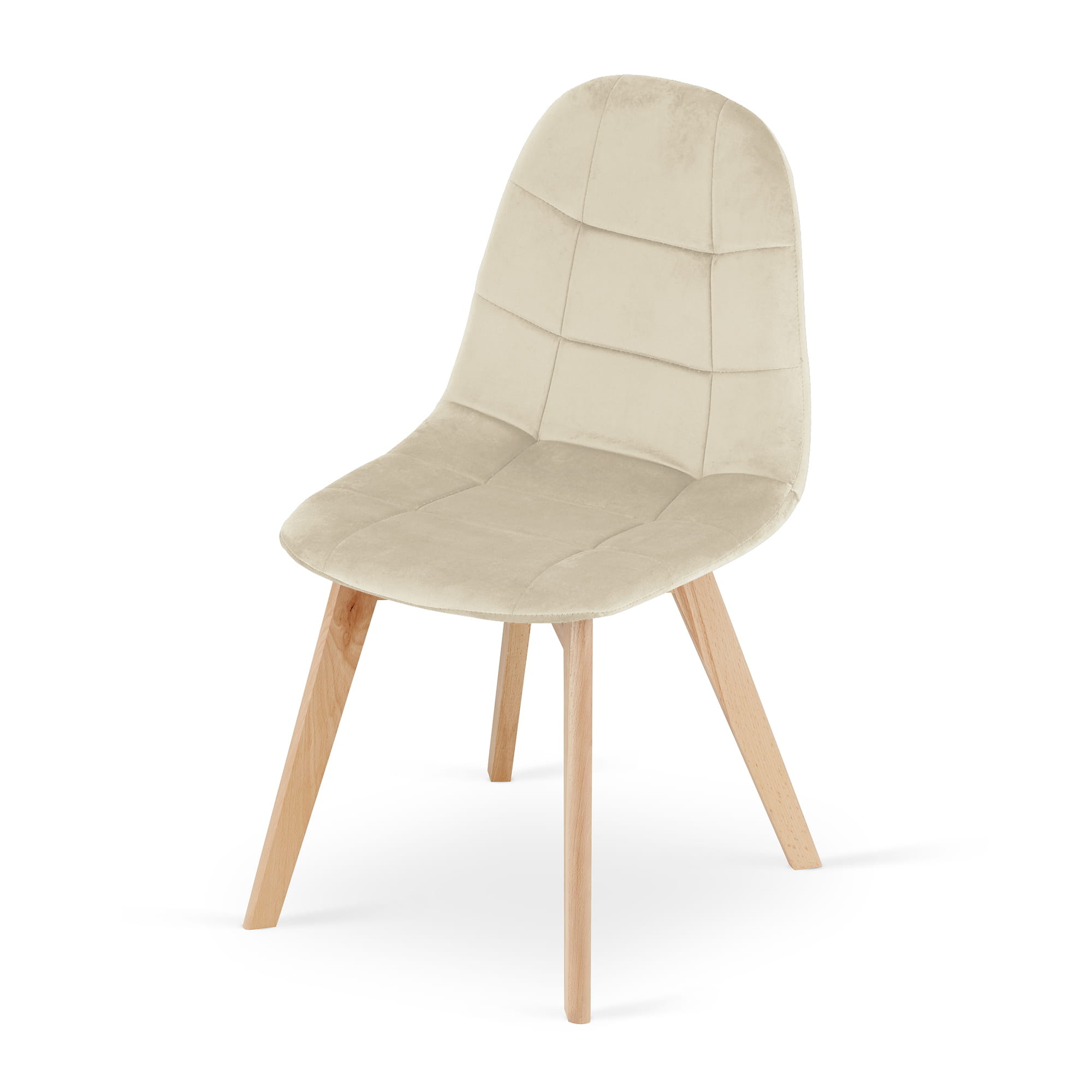 Beige eetkamerstoelen - 4 stuks - fluweel - beukenhouten poten