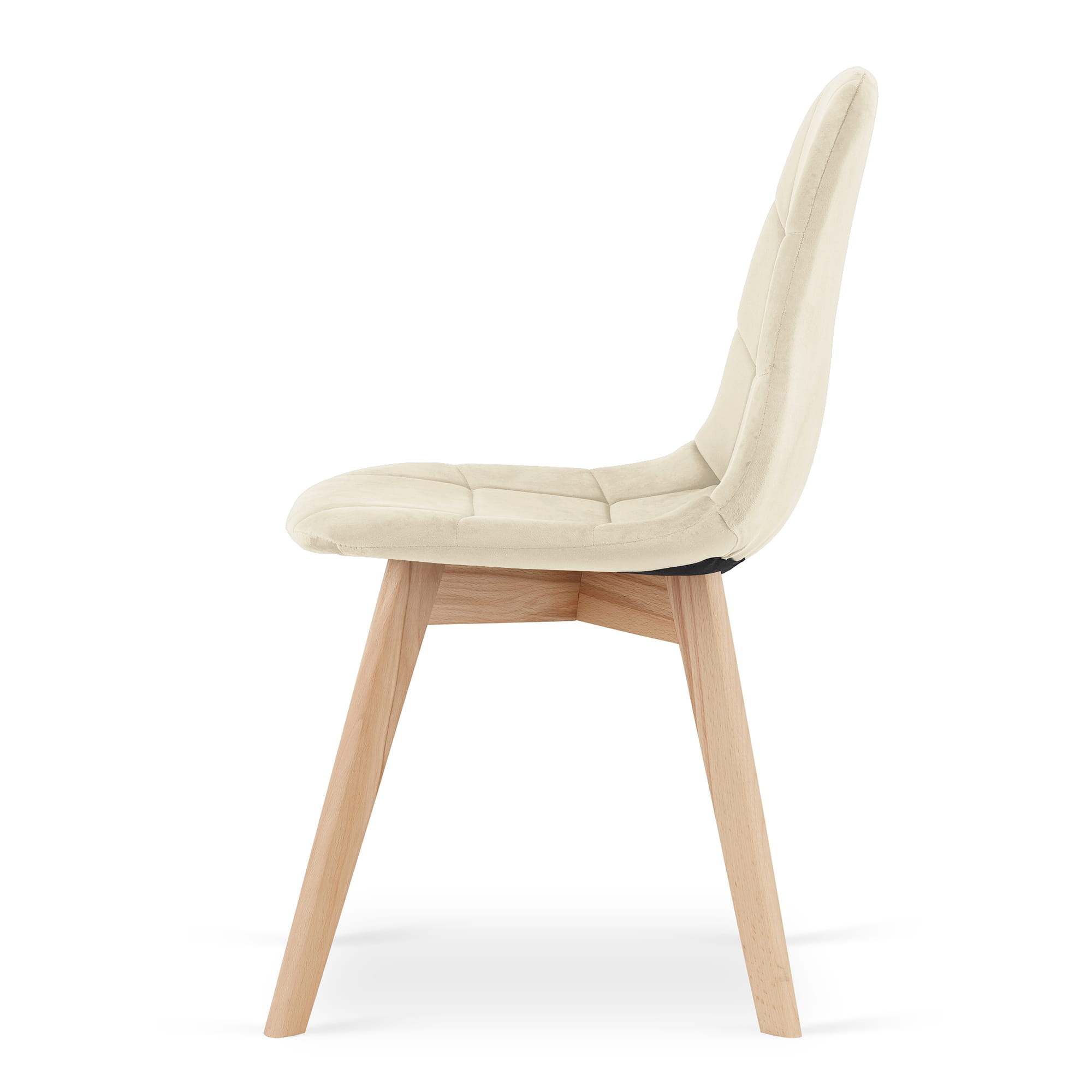 Beige eetkamerstoelen - 4 stuks - fluweel - beukenhouten poten