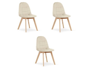 Velvet eetkamerstoel - set van 3 - beige - beukenhouten poten