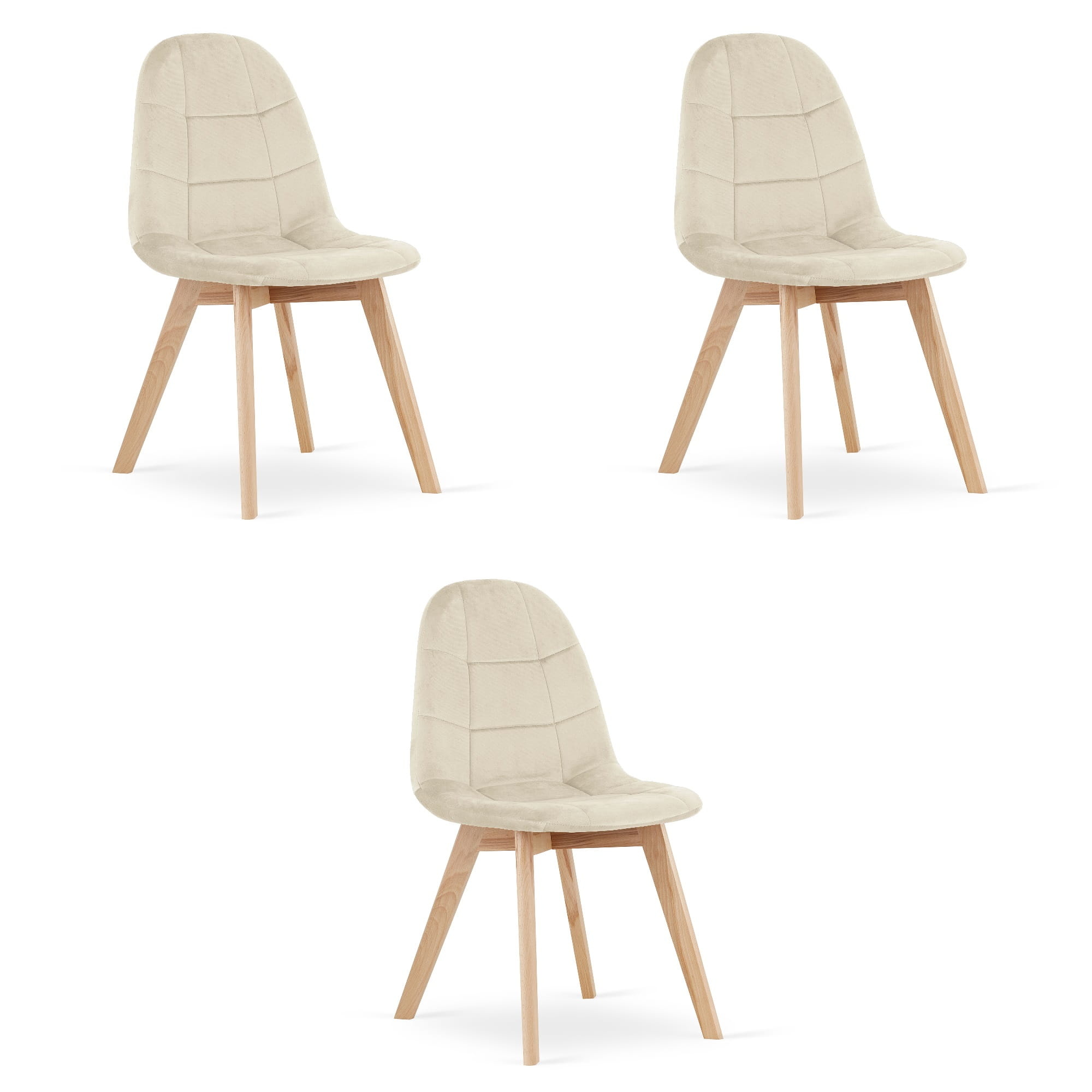 Velvet eetkamerstoel - set van 3 - beige - beukenhouten poten