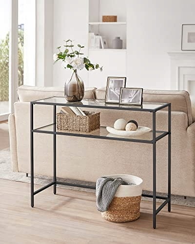 Glazen sidetables - zwart/transparant - 100x35x80 cm - 20 kg belasting