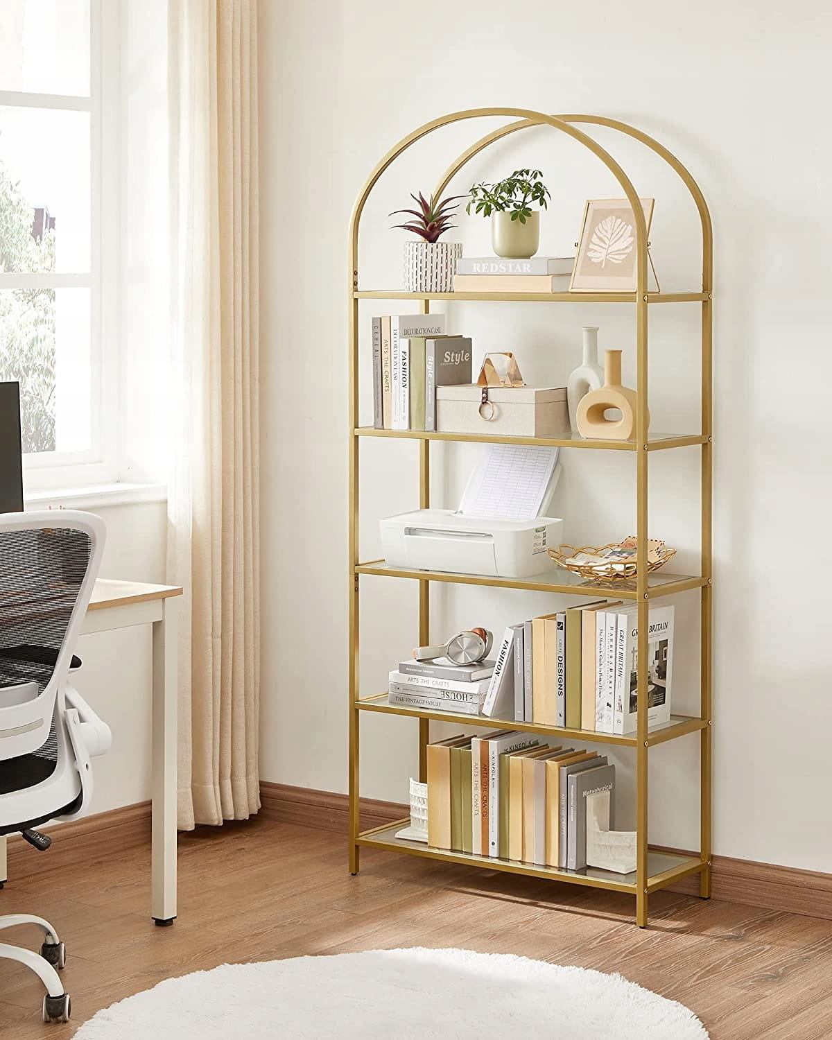 Boekenkast goud - staal en glas - 83 x 30,2 x 183,5 cm - zelfmontage