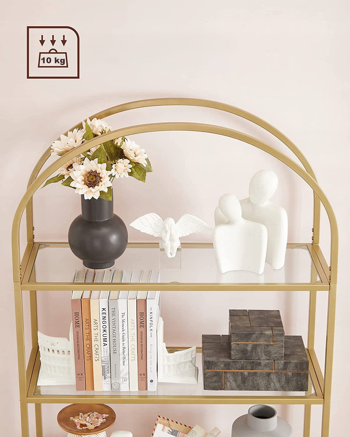 Boekenkast goud - staal en glas - 83 x 30,2 x 183,5 cm - zelfmontage