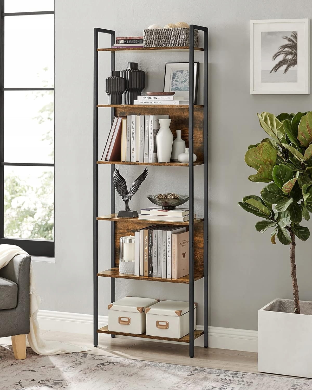 Industriële boekenkast - rustiek bruin - 60 x 24 x 186 cm - 23 kg/plank