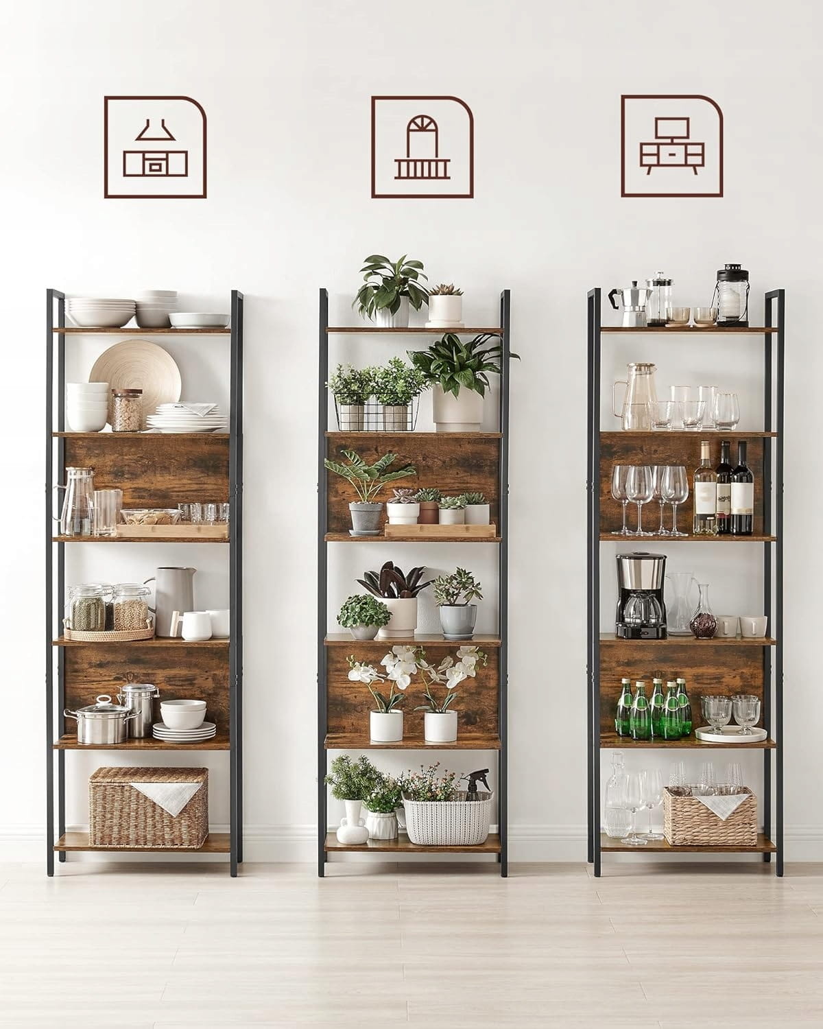 Industriële boekenkast - rustiek bruin - 60 x 24 x 186 cm - 23 kg/plank