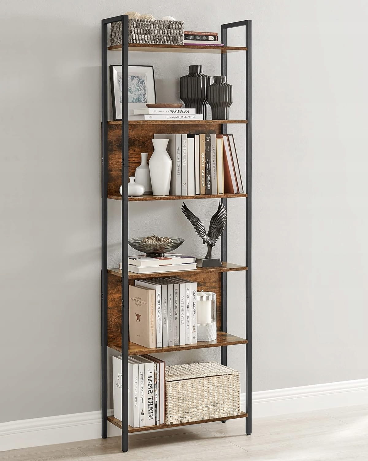 Industriële boekenkast - rustiek bruin - 60 x 24 x 186 cm - 23 kg/plank