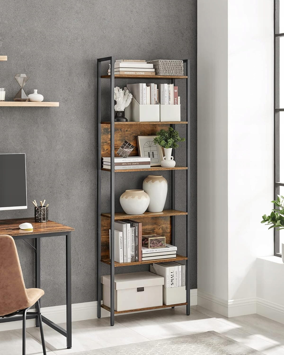 Industriële boekenkast - rustiek bruin - 60 x 24 x 186 cm - 23 kg/plank