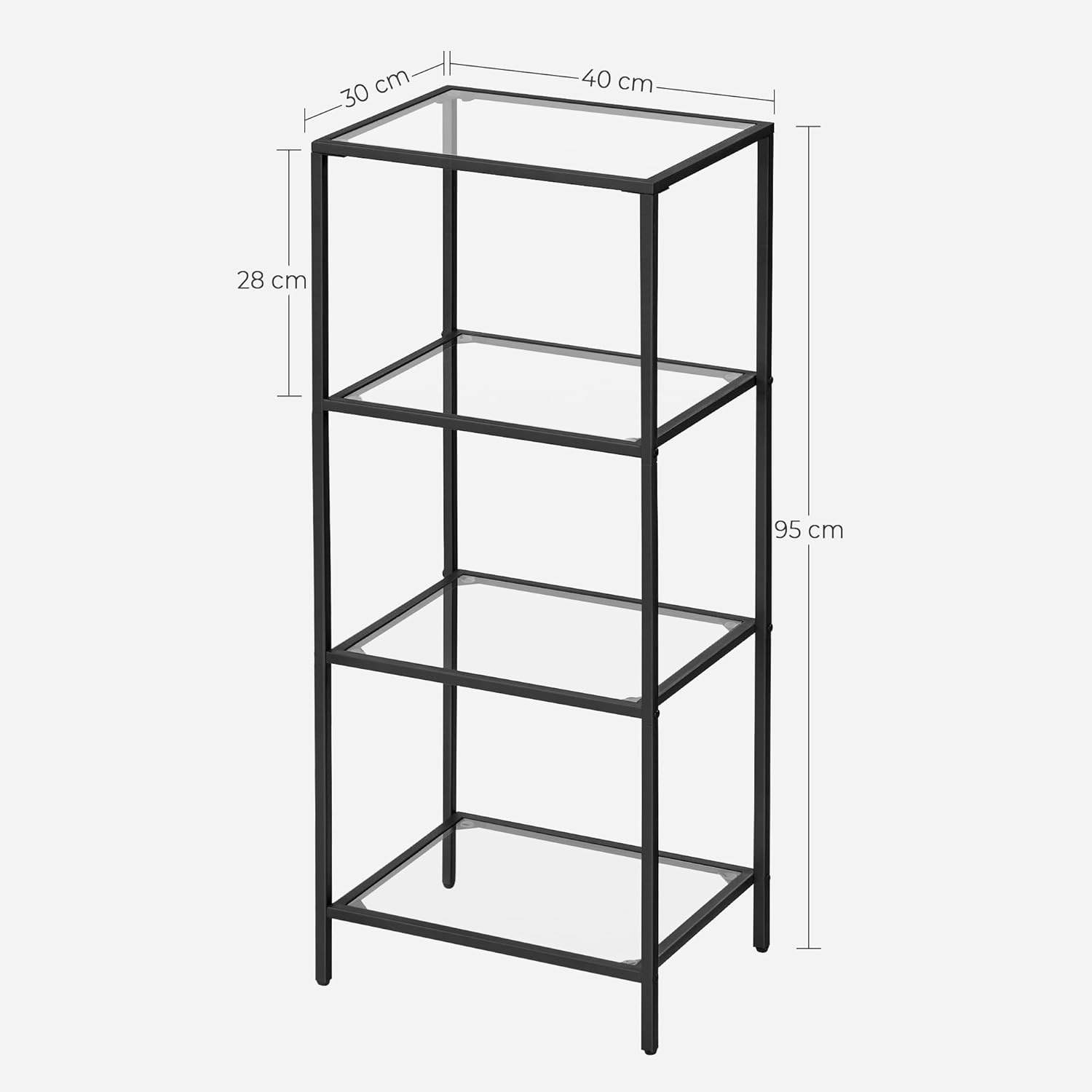 Boekenkast met glazen deuren - zwart - 40x30x95 cm - zelfmontage