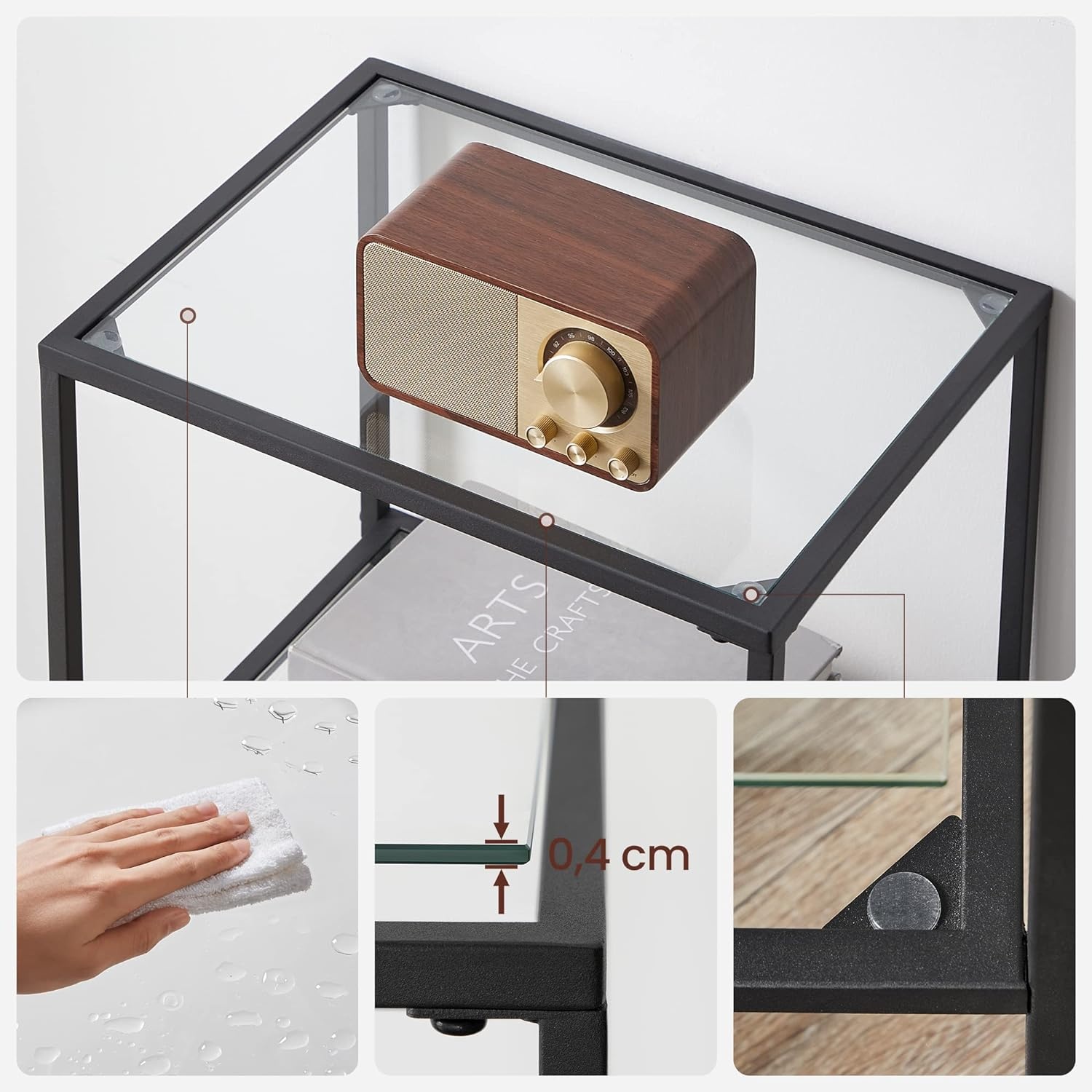 Boekenkast met glazen deuren - zwart - 40x30x95 cm - zelfmontage