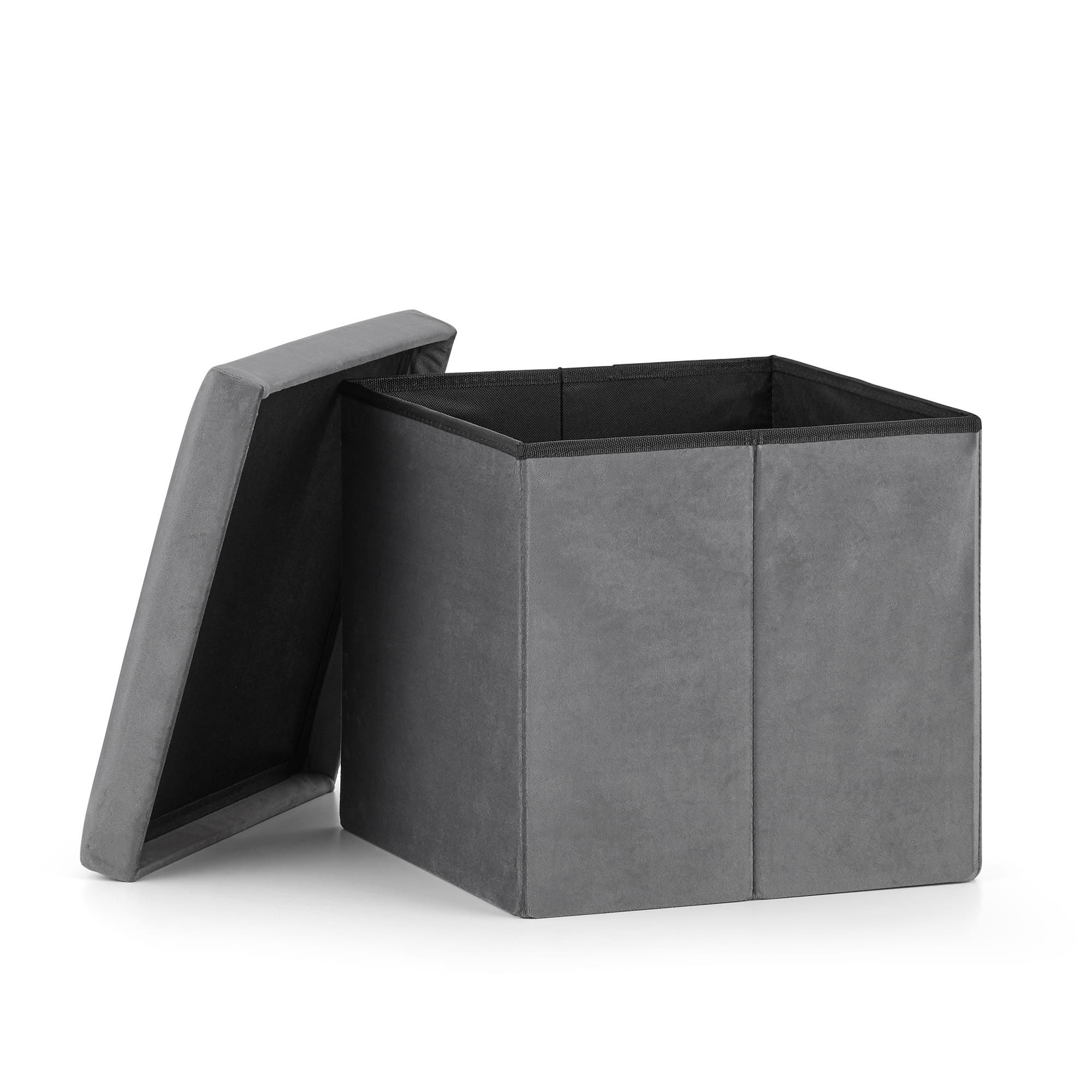 Poef met opbergruimte - 16 stuks - grijs fluweel - 30x30x30 cm - opvouwbaar