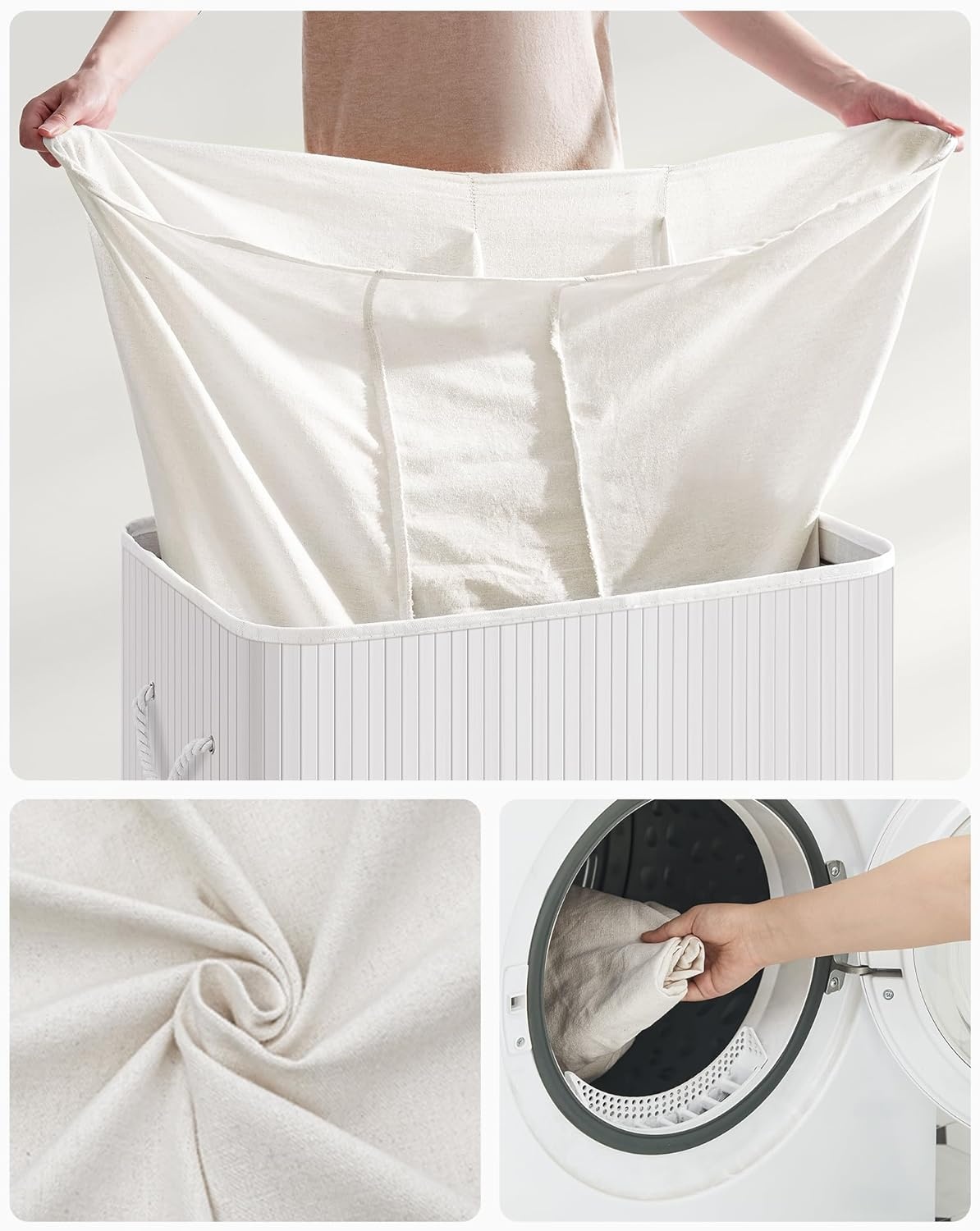 Wasmand bamboe - wit - 60 x 40 x 61.5 cm - 150 liter