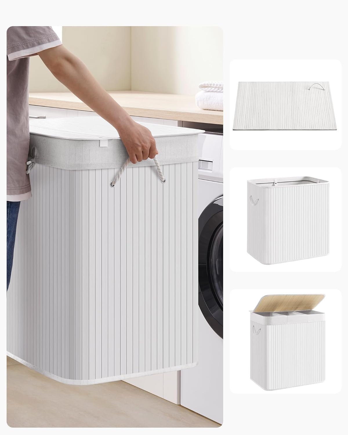 Wasmand bamboe - wit - 60 x 40 x 61.5 cm - 150 liter