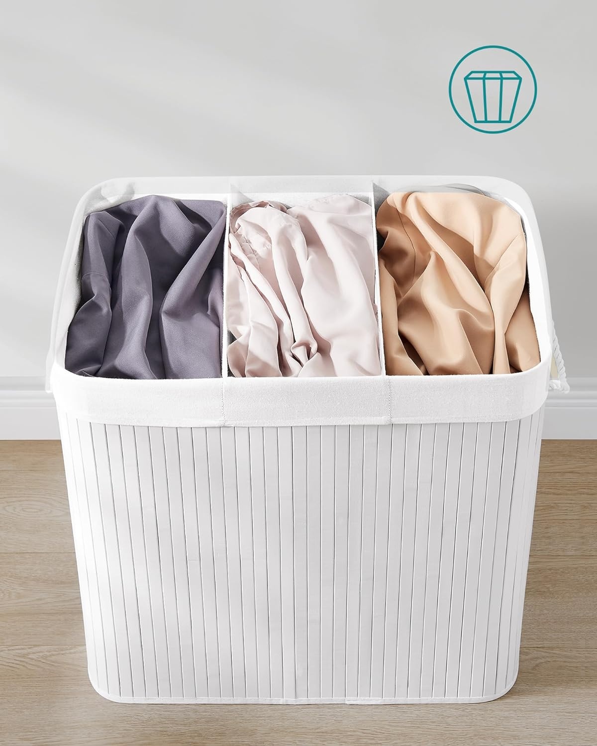 Wasmand bamboe - wit - 60 x 40 x 61.5 cm - 150 liter