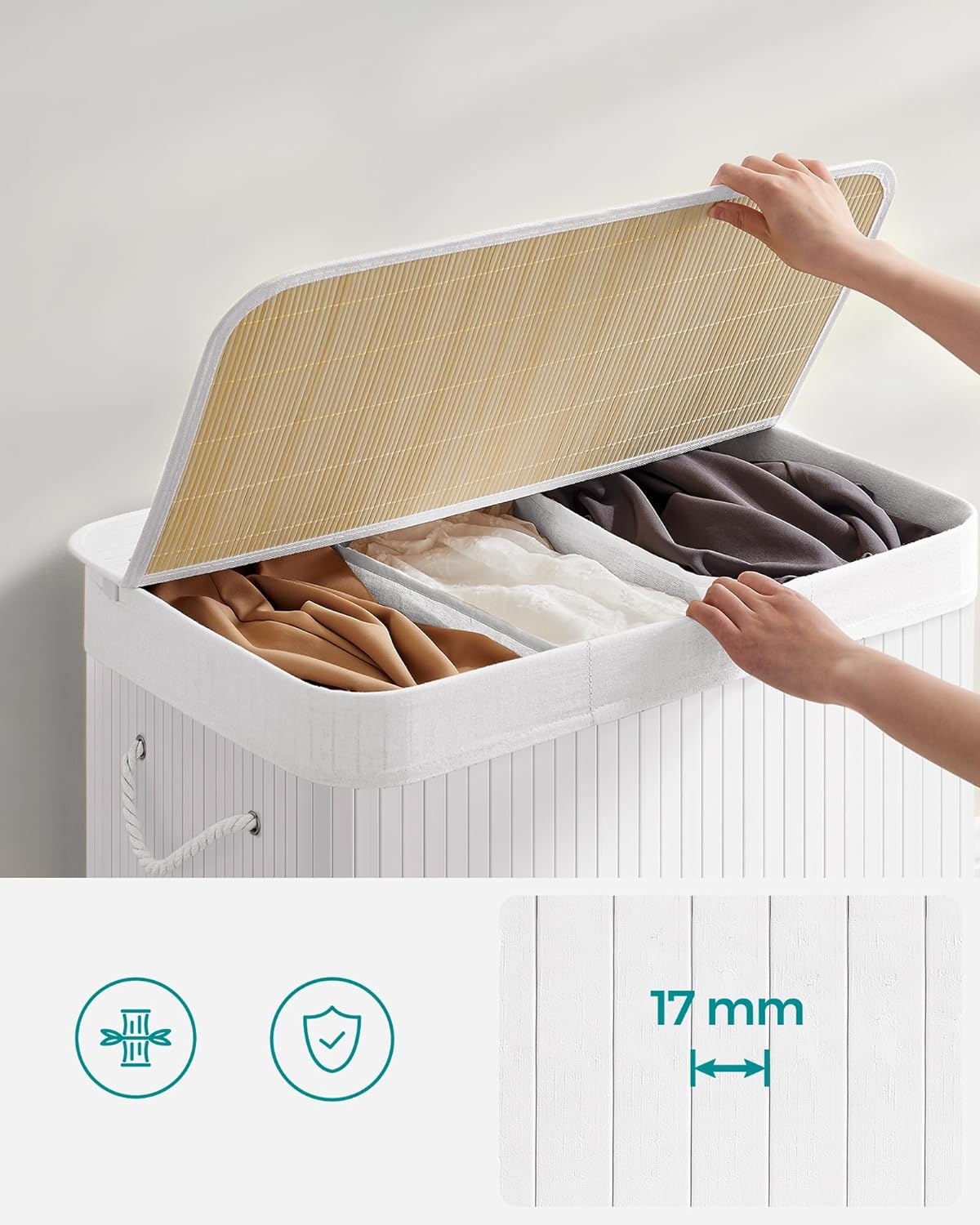 Wasmand bamboe - wit - 60 x 40 x 61.5 cm - 150 liter