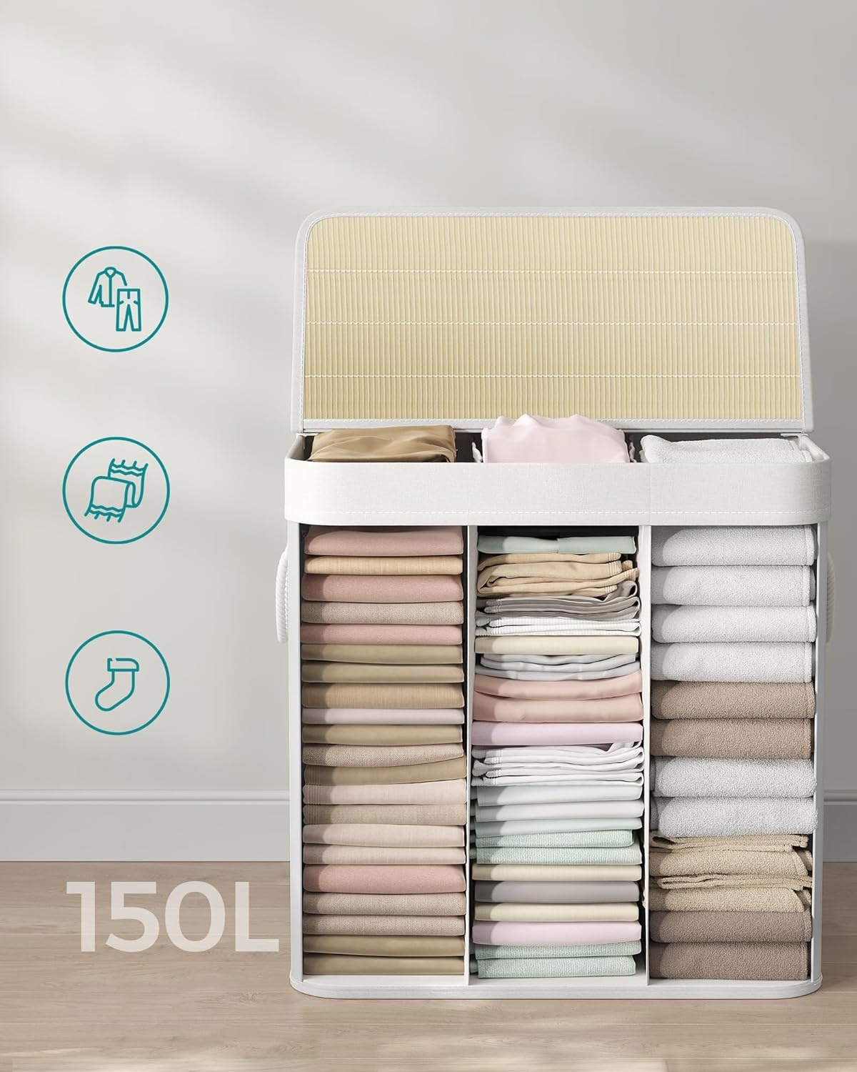 Wasmand bamboe - wit - 60 x 40 x 61.5 cm - 150 liter