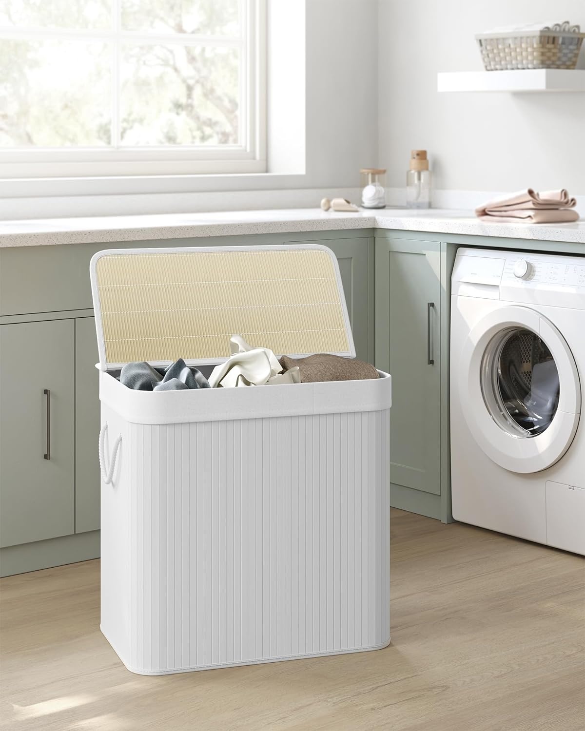 Wasmand bamboe - wit - 60 x 40 x 61.5 cm - 150 liter