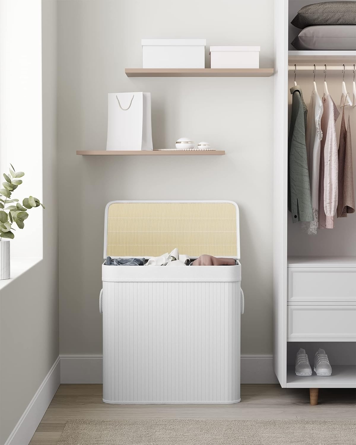 Wasmand bamboe - wit - 60 x 40 x 61.5 cm - 150 liter