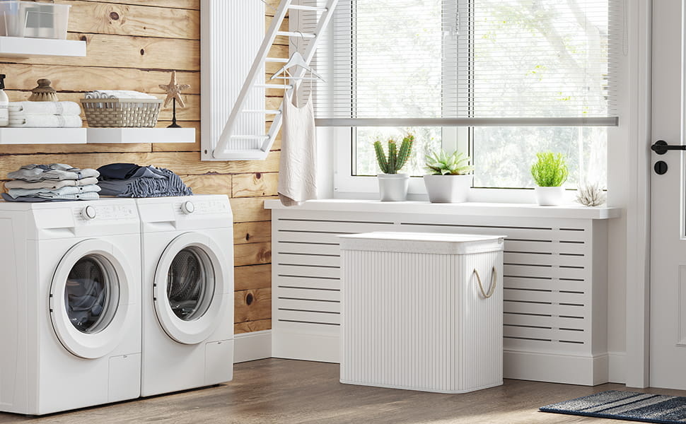 Wasmand bamboe - wit - 60 x 40 x 61.5 cm - 150 liter