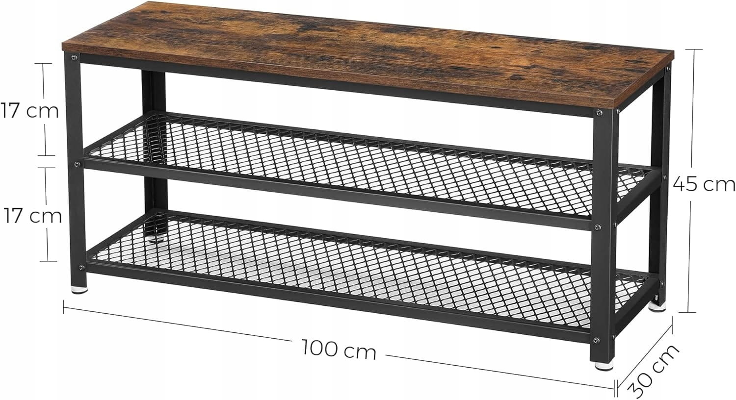 Schoenenrek industrieel - rustiek bruin - 100x30x45 cm - spaanplaat, staal