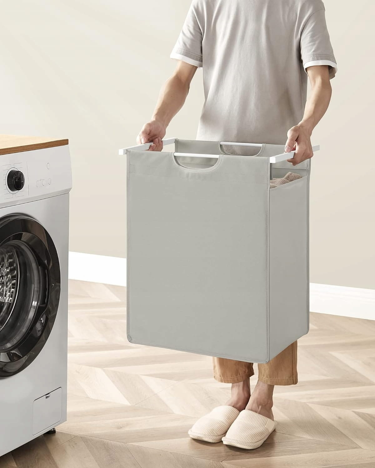 Wasmand - wit - 50 x 33 x 72 cm - MDF en staal