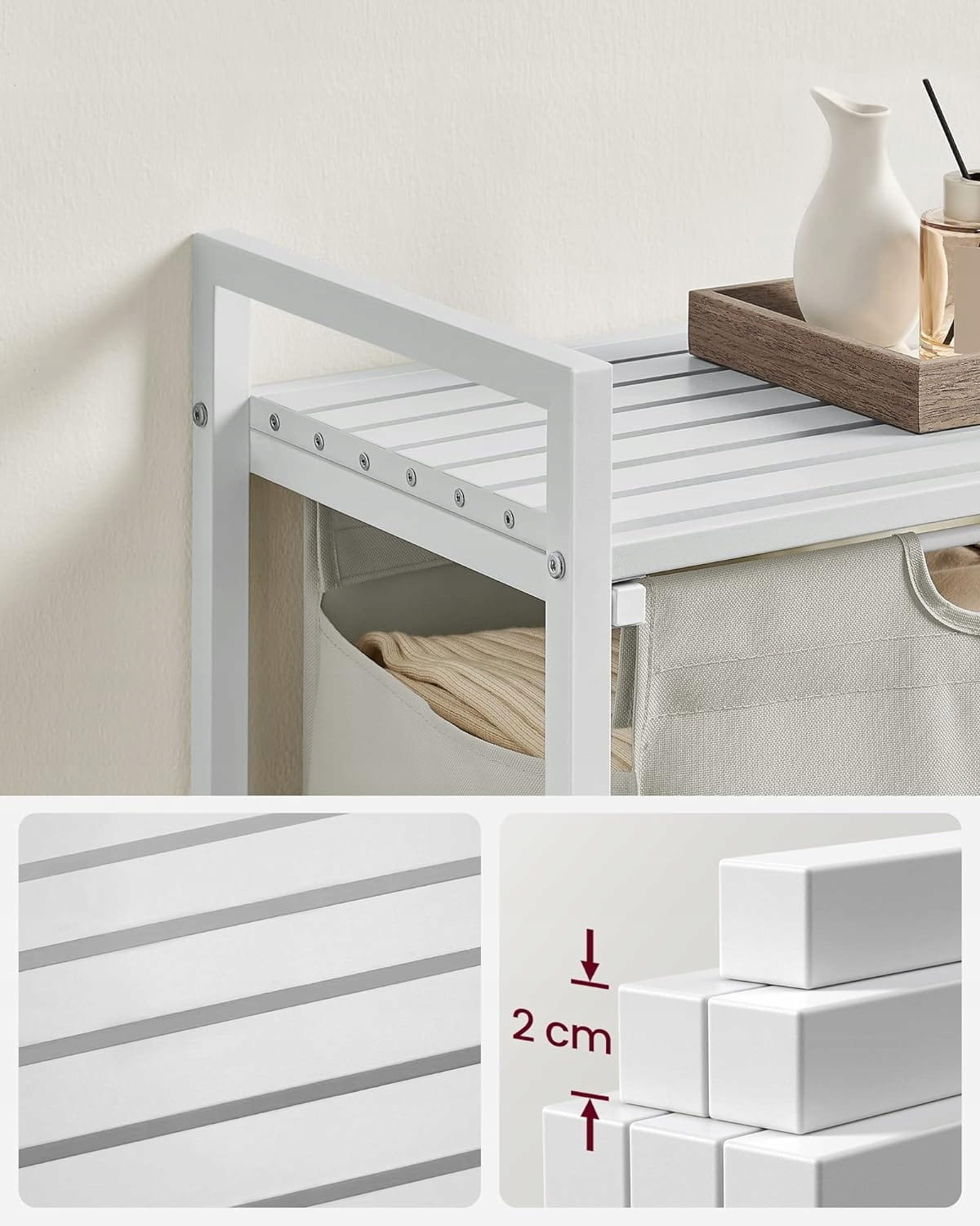 Wasmand - wit - 50 x 33 x 72 cm - MDF en staal