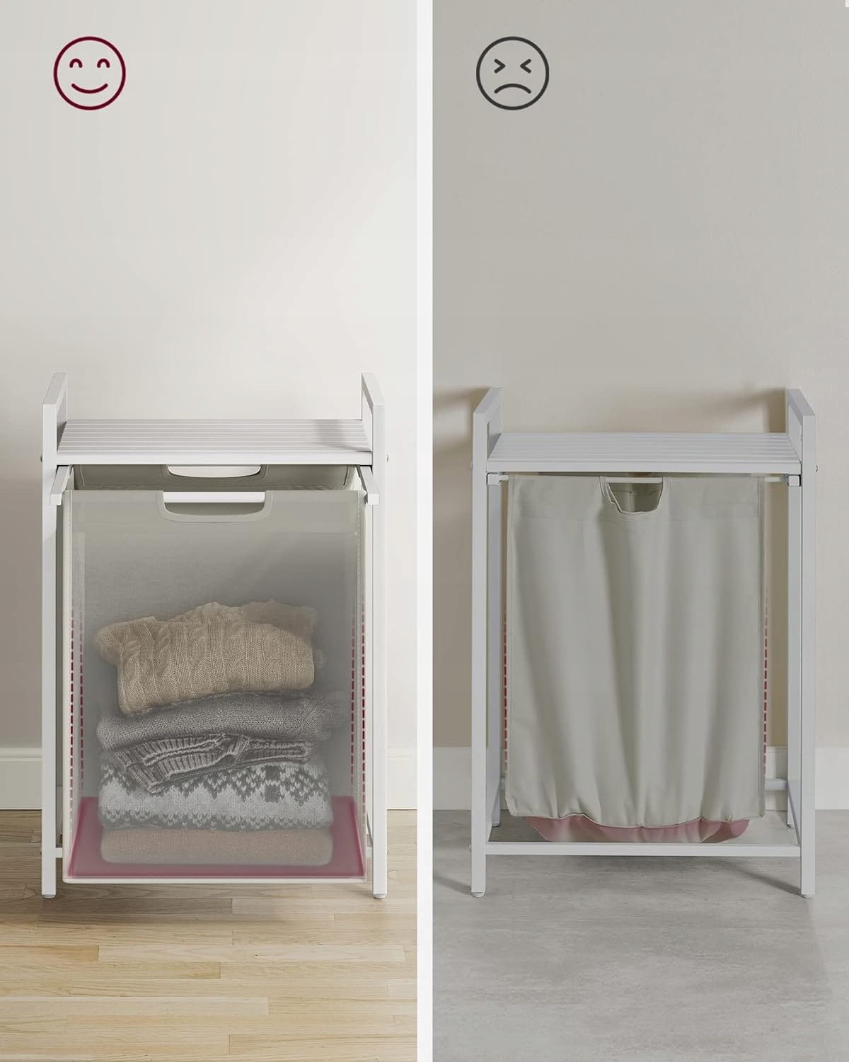 Wasmand - wit - 50 x 33 x 72 cm - MDF en staal