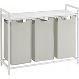 Wasmand 3 vakken - wit - 92.5 x 33 x 72 cm - MDF en staal