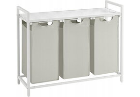Wasmand 3 vakken - wit - 92.5 x 33 x 72 cm - MDF en staal