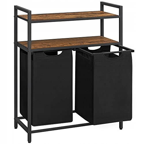 Dubbele wasmand - rustiek bruin - 73x33x91 cm - MDF en staal