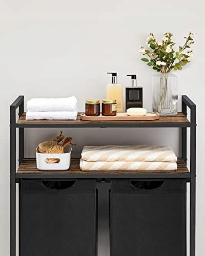 Dubbele wasmand - rustiek bruin - 73x33x91 cm - MDF en staal