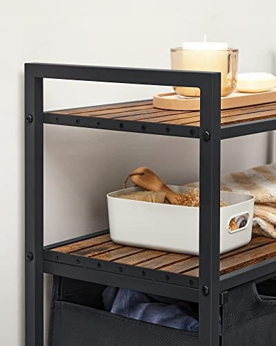 Dubbele wasmand - rustiek bruin - 73x33x91 cm - MDF en staal