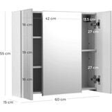 Spiegelkast badkamer - met verlichting - 60x15x55 cm