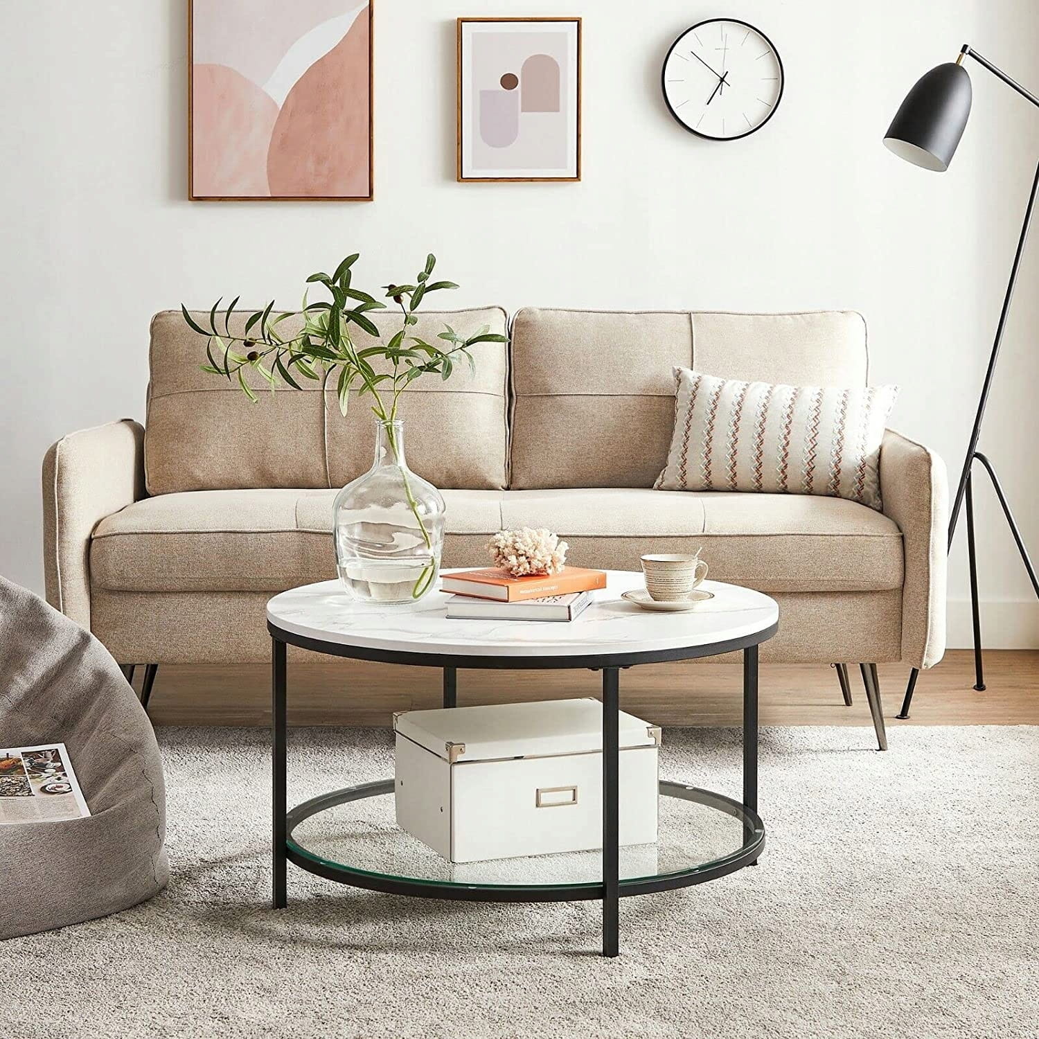 Marmer salontafel - wit/zwart - 80x45,5 cm - max. 30 kg