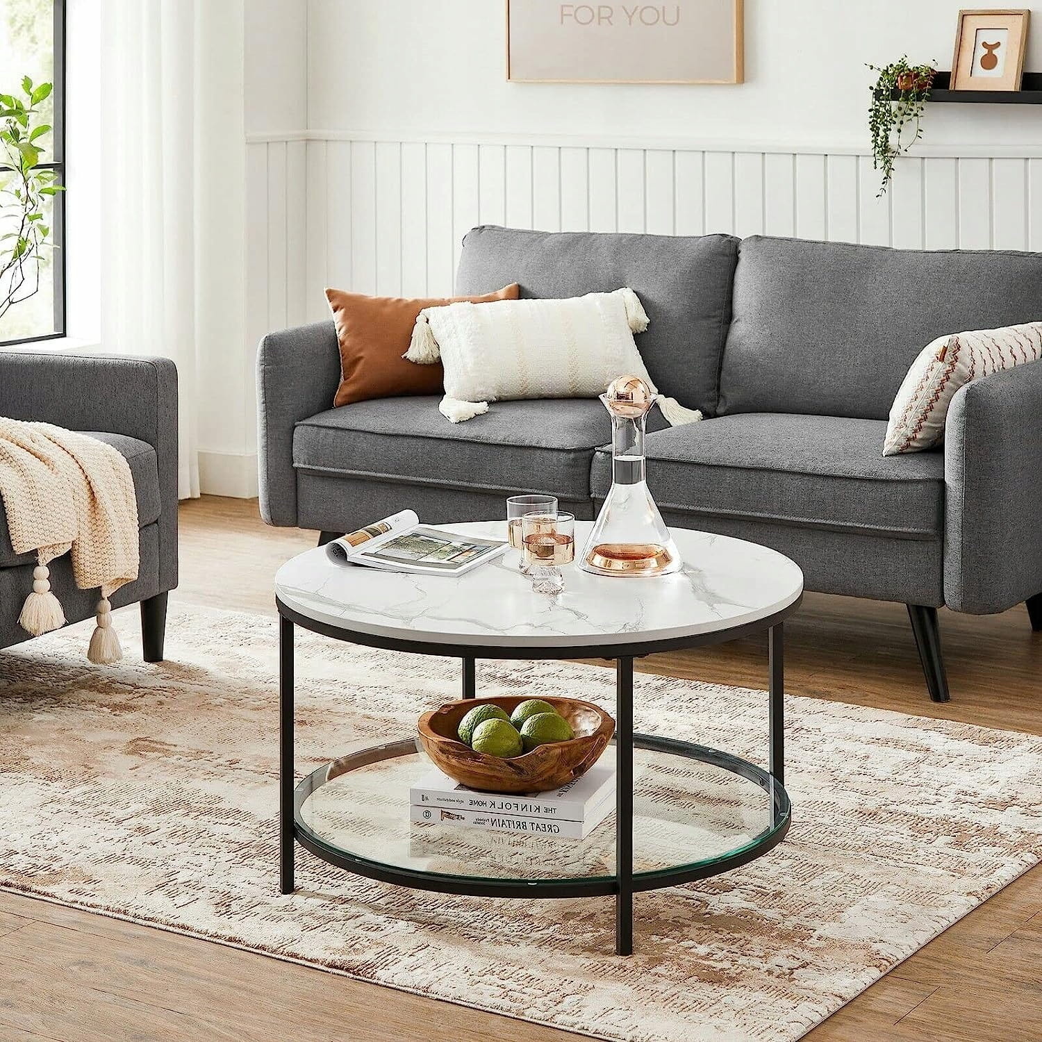Marmer salontafel - wit/zwart - 80x45,5 cm - max. 30 kg