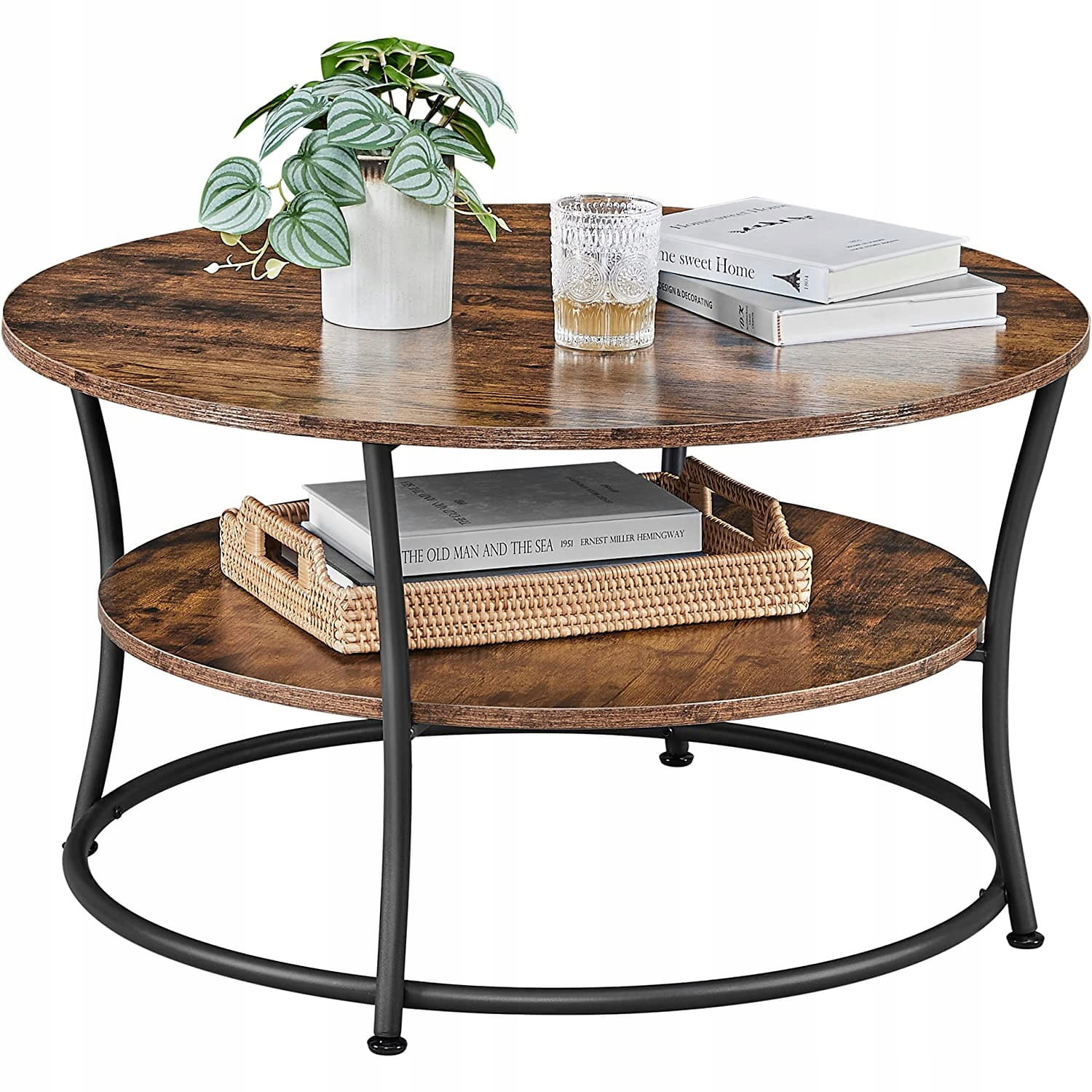 Ronde houten salontafel - rustiek bruin - 80x80x45 cm - zelfmontage